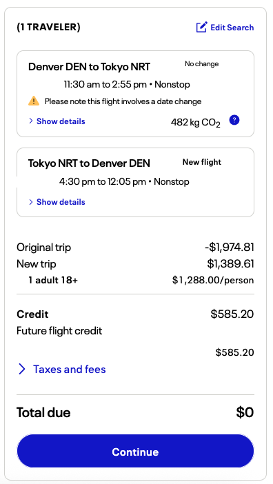 Future Flight Credit, ユナイテッド航空 エコノミー 日程変更手数料無料