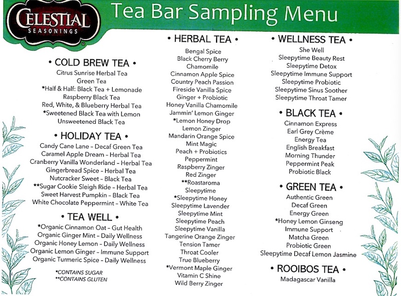 試飲メニュー、Celestial Seasonings（セレッシャル・シーズニングス）｜ボルダーの工場見学と無料試飲